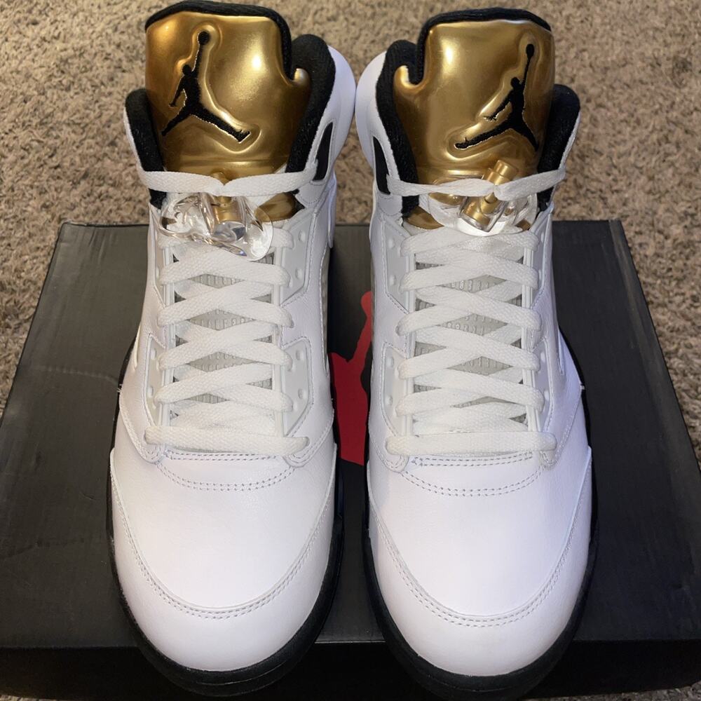 Size 10 - Air Jordan 5 Retro Olympic New In Box White Black Gold